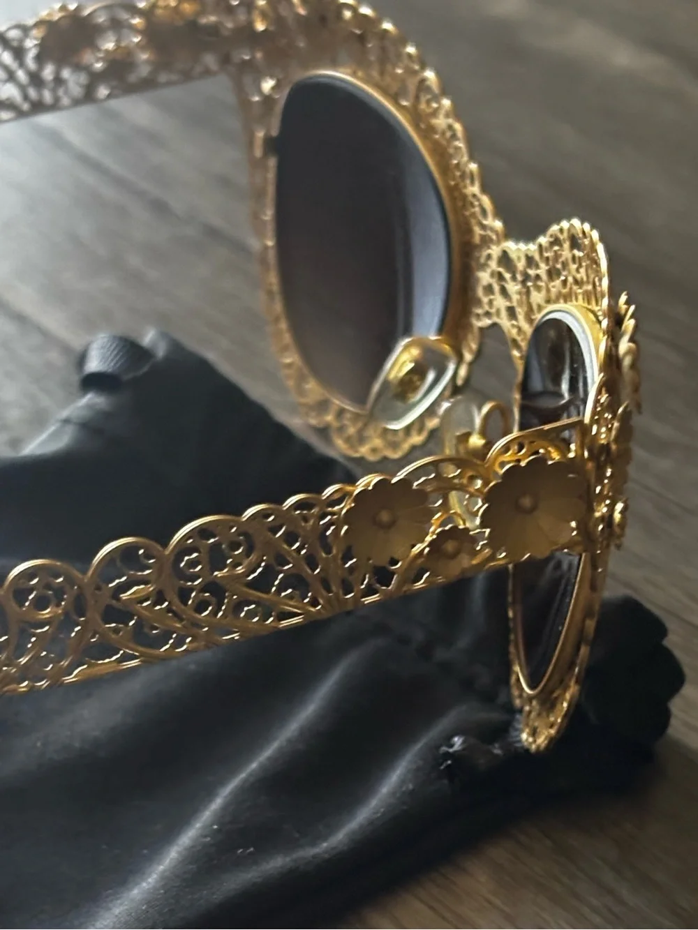 Dolce & Gabbana Filigree Metal Cateye Sunglasses Vintage Gold